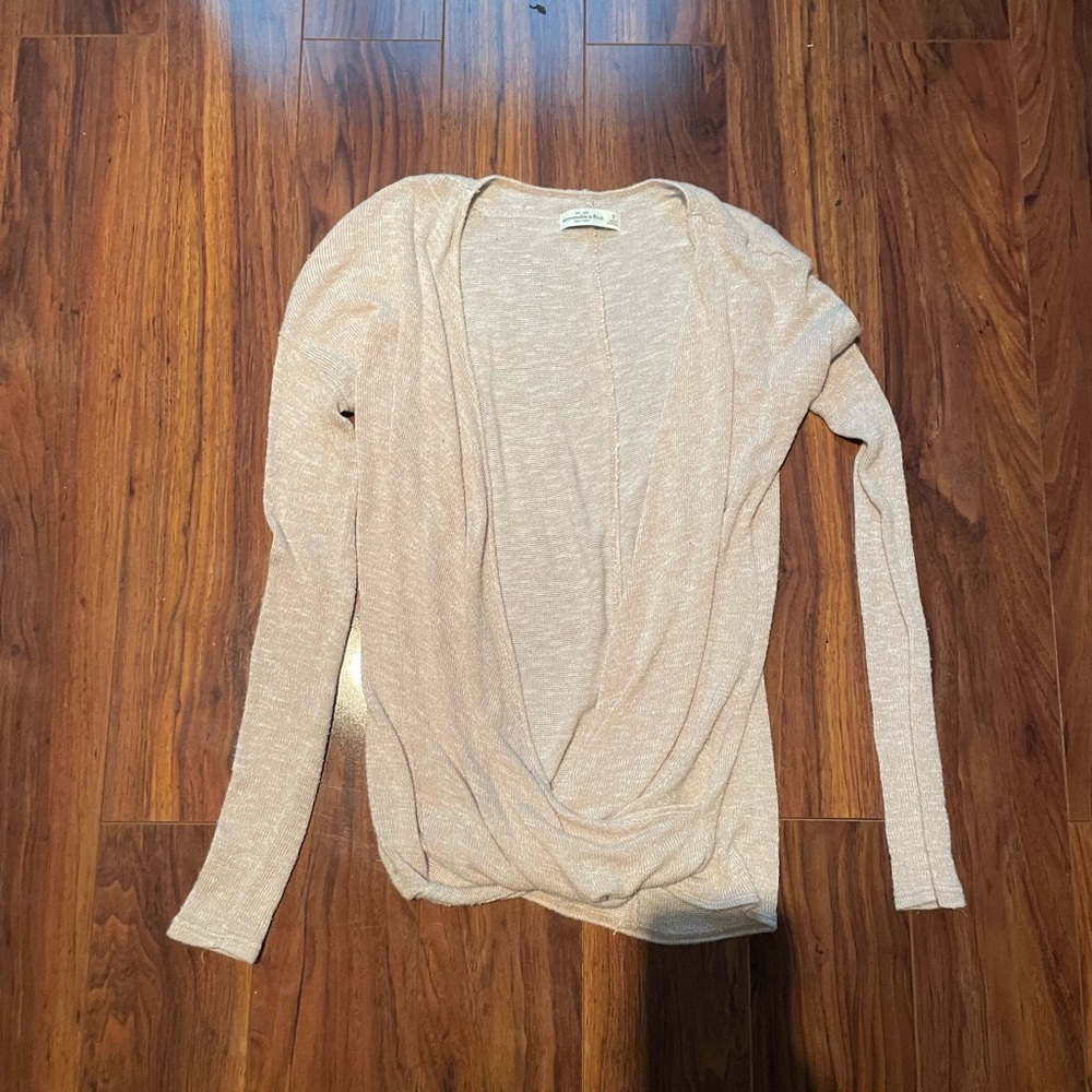 Abercrombie Beige Long Sleeve Open Front Twist Knit
